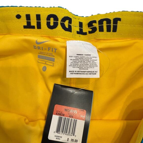 Nike Women’s NEW bright blue athletic shorts w yellow bikers, Size Large - Picture 4 of 4